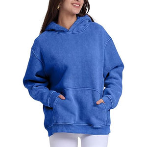 Sudadera con capucha azul para mujer, estilo oversize, con efecto lavado ácido, de forro polar, con logotipo personalizado, venta al por mayor, estilo vintage - Product Image 6
