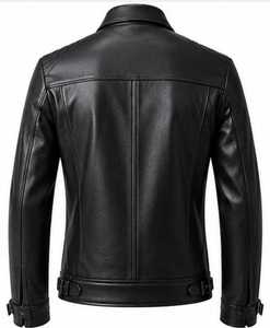 Blouson Moto en Cuir Original Homme Bleu et Marron Col Montant Fermeture Éclair Coupe Slim Manches Classiques Style Color Block Automne - Product Image 5