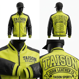 <b>Mens</b> 420 GSM Premium Cowhide <b>Leather</b> <b>Jacket</b> Neon Green Black Contrast Panels Custom Embroidery <b>men's</b> <b>Leather</b> <b>Jacket</b> - Product Image 1