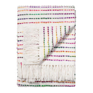 Manta artesanal de algodón suave con diseño de rayas de bloque de Color Natural y borde con flecos, manta artesanal, Exportación de India - Product Image 5