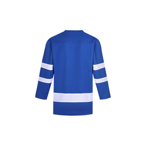 Custom Men's Ice Hockey Jersey <b>Blue</b> <b>White</b> <b>Striped</b> V-Neck Full Sleeve Moisture Wicking Polyester Adult Apparel - Product Image 2