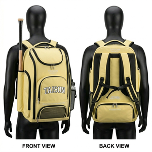 Premium 600D Polyester GSM Men Baseball Sports Bag Yellow Black Panel Design Durable Custom Embroidery Logo <b>Backpack</b> - Product Image 1
