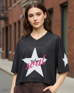 Camisetas cortas personalizadas con estampado, de manga corta, hombros caídos, 100% poliéster, transpirables, para mujer. - Product Image 3