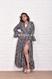 Wholesale Assorted Women's Bohemian V Neck Full Flared Sleeve Slit Beach Party Maxi <b>Dress</b> Fancy Kimono Wrap <b>Dress</b> MEGHCRAFT - Product Image 5
