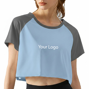2025 New Arrived Casual Wear Color Block O-Neck Crop <b>Top</b> Fit T-Shirt Lightweight Breathable Gym & Training Wear Tee Shirt - Product Image 4