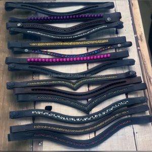 Diseño personalizado hecho en La India Todas las formas de cuero hecho a mano banda de la frente del caballo con muchos colores cristales piedras Bling cadena - Product Image 2