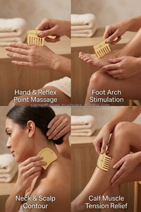 Peigne à cheveux artisanal en laiton massif avec poignée, à dents larges, masseur de cuir chevelu, en métal doré, démêlant, Gua Sha, vente en gros - Product Image 2