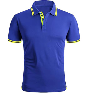 Men's Blue Short Sleeve <b>Polo</b> <b>Shirt</b> With <b>Yellow</b> Trim Casual Knitted Solid Color Design Regular Fit - Product Image 1