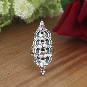 Bague en argent sterling 925 avec magnésite naturelle sauvage, style vintage sud-ouest, multi-pierres, longue grappe, bague statement, vente en gros - Product Image 4