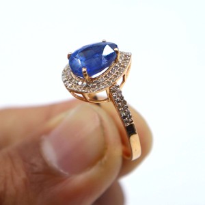 Anillo de Plata de Ley 925 Chapado en Oro Rosa con Piedra Natural de Cianita Azul Intenso, Anillo con Gema de Diamante, Regalo - Product Image 5