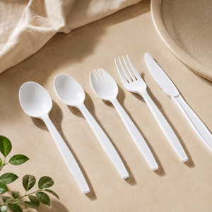Ensemble de couteaux et fourchettes en plastique blanc, couverts jetables, style simple, matériau PP, pour les fêtes - Product Image 4