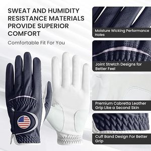 Gants de golf en cuir à doigts entiers avec patch drapeau américain, fermeture antidérapante à boucle et crochets, unisexe, toutes saisons, pour le sport - Product Image 4