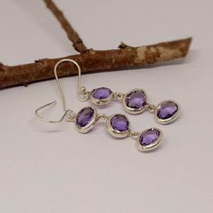Nikhil Gems NG-033 Amethyst Sterling Silver Gold Plated Drop <b>Earrings</b> Trendy Design February Birthstone Purple Gemstone Jewelry - Product Image 3