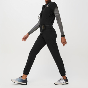 Ensemble de blouses et pantalons bleu marine en polyester/coton pour femmes, avec pantalon à cordon de serrage et haut à manches courtes, thermocollage sans couture pour détection par radiofréquence, idéal pour usage hospitalier - Product Image 2
