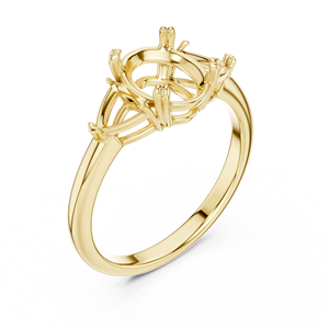 Bague de fiançailles et de mariage solitaire pour femme en or, avec pierres latérales incurvées en forme de triligne et serti en grappe de pierres ovales, modèle à griffes moulées - Product Image 6