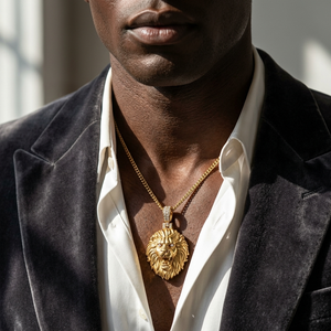 Pendentif visage de lion en or jaune 14 carats et argent sterling 925 avec diamant de laboratoire et moissanite pour homme OEM ODM - Product Image 2