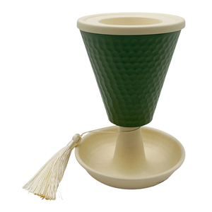 Hammered Theme <b>Green</b> Metal Arabic Incense Burner Featuring A Cream Tray Base, Matching Top Rim, And An Elegant <b>Silk</b> Tassel - Product Image 2