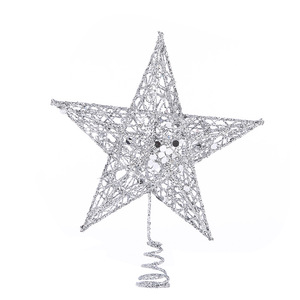 Décor de sommet d'arbre de Noël en forme d'étoile à paillettes avec sequins or, rouge, argent, étoile creuse à 5 branches - Product Image 1