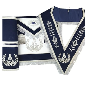 Ensemble de regalia maçonniques bleus, tablier et collier de loge brodés à la main, uniforme de cérémonie durable à franges, personnalisable OEM - Product Image 1
