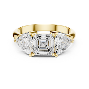 Bague en or jaune à trois pierres taille émeraude avec pierres latérales en forme de poire, élégante bague de fiançailles pour femme, bijoux raffinés - Product Image 2