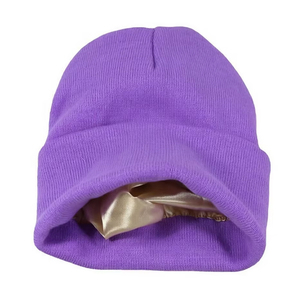 Bonnet unisexe en acrylique violet, couleur unie, décontracté, pour l'hiver, 56-60 cm, pour adultes, broderie 3D - Product Image 1