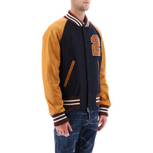 Blousons universitaires en laine et cuir sur mesure grande taille pour hommes, avec patchs, style baseball, respirants, fabriqués par un fabricant. - Product Image 4