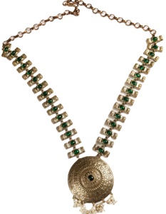 Conjunto de Collar y Pendientes de Latón Hecho a Mano con Baño de Oro Antiguo, Monedas de Templo, Gotas de Ónix y Perlas, Regalo Étnico Indio para Compromiso y Boda - Product Image 1