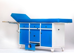 Mesa de Exploración Hospitalaria con Acolchado Azul y Reposabrazos Ajustables, Equipo Médico Clase I de CATTER PILLAR SOLUTIONS India - Product Image 5