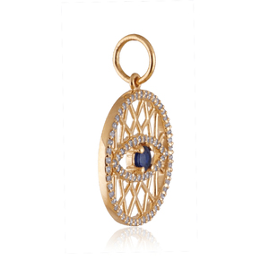 Pendentif œil en or jaune 14 carats avec saphir bleu et diamant naturel, bijoux fins faits à la main, vente en gros - Product Image 5