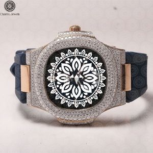 Charm_Jewels Luxury Stainless Steel Tonneau <b>Watch</b> 42mm Analog Sapphire Crystal <b>Diamond</b> Bezel Leather Band Quartz Movement - Product Image 1