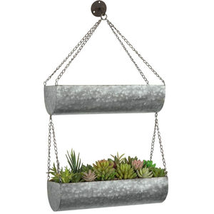 Soporte colgante de hierro galvanizado de 2 niveles con cadena y gancho, decoración de jardín interior y exterior, maceta de metal para colgar en la pared. - Product Image 1