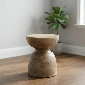 Table basse ronde en bois de manguier moderne, minimaliste, faite à la main, meubles de salon - Product Image 2
