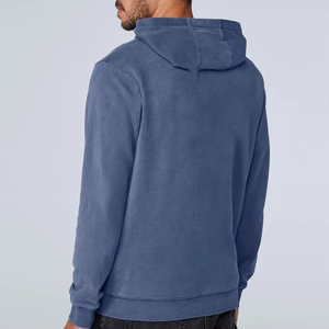 Sweat-shirt à capuche en molleton pour homme, coupe classique, couleur unie, avec poche, décontracté, pour l'automne, bleu, en coton tricoté - Product Image 2