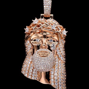 Collar Hip Hop Jay Balaji Diamonds BP 215 con Colgante Iced Jesus Piece, Diamantes Cultivados en Laboratorio, Chapado en Oro Rosa y Rodio 14k/18k - Product Image 4