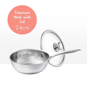 [TiCOOK] Premium 24cm Pure Titanium <b>Wok</b> Glass-Embedded <b>Lid</b> | 6-Ply Multi-Clad Induction-Compatible Non-Toxic 4.2L Deep Frying - Product Image 1