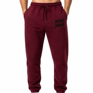 Pantalon de jogging décontracté bordeaux pour homme, taille élastique avec cordon de serrage, imprimé lettres sur la jambe droite, en coton, pour l'automne - Product Image 1