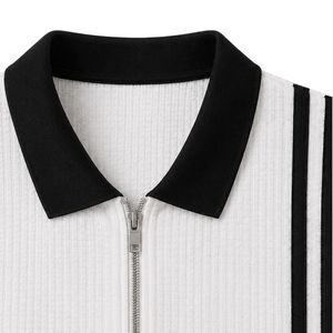 Polo de Golf Personalizado Blanco y Negro con Cuello Tipo Waffle, Media Cremallera, Manga Corta, Tejido Texturizado, Logotipo Personalizado, Fabricante de Marca Privada para Hombre - Product Image 6