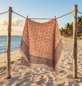 Paréo en coton doux fait main, sarong en coton pêche, imprimé floral artisanal, paréo bohème pour la plage - Vente en gros - Product Image 4