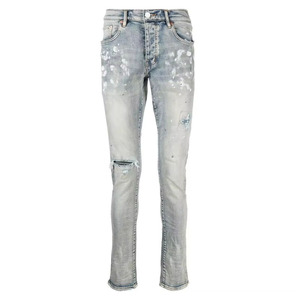 Jeans de mezclilla de corte recto, desgastados, de cintura alta, rotos, pintados a mano, estilo urbano, de algodón de peso medio, estilo primavera - Product Image 3