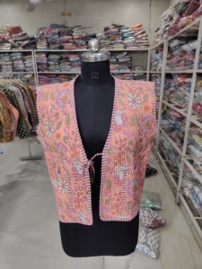 Floral <b>Quilted</b> Cotton Vest Women's V-Neck Embroidered Sleeveless <b>Jacket</b> Spring Style Handmade <b>Patterned</b> Outerwear GIFT FOR HER - Product Image 1