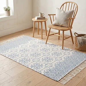 Tapis de chambre d'enfant en coton imprimé botanique avec motif de feuilles forestières pour chambre de bébé et chambre d'enfant - Product Image 4