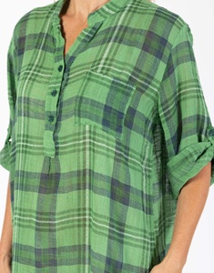 Vestido Casual Vintage de Jersey a Cuadros Verde, Corte en A, para Mujer, Talla Grande, Largo hasta la Rodilla, Cuello Camisero, Manga Tres Cuartos, Transpirable - Product Image 3