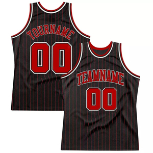 Camiseta de Baloncesto Personalizable con Sublimación, Diseño de Rayas Rojas y Negras, Malla Transpirable, Unisex para Adultos, Nombre del Equipo 00 - Product Image 1