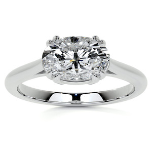 Anillo de compromiso solitario de oro macizo de 14k/18k con diamante ovalado cultivado en laboratorio de corte East-West, calidad VS1, VVS1, para mujer. - Product Image 1