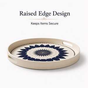 Plateau de rangement et de présentation rond haut de gamme en os incrusté avec motif mosaïque fait main pour accessoires de salle de bain, coiffeuse et entrée - Product Image 5