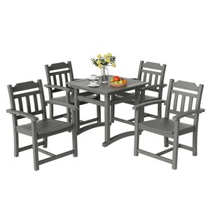 5-Piece All-Weather Garden <b>Set</b> <b>Square</b> Patio Dining Table and Chairs Small Outdoor Furniture HIPS Design - Product Image 1