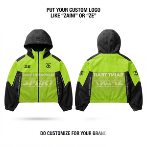 120 GSM Polyester <b>Canvas</b> Waterproof Breathable Windbreaker Jacket High Street Style Men's Lime Black Panel OEM ODM - Product Image 1