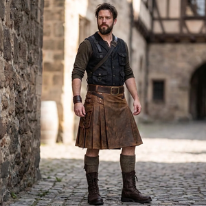 Costume de gladiateur en cuir marron pour homme, style Renaissance, sexy, avec ceinture - Écologique - Product Image 3
