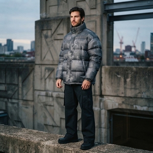 Men Digital <b>Camo</b> Puffer <b>Jacket</b> High Collar Quilted Winter Warm Insulated Outdoor Casual <b>Jacket</b> OEM ODM Wholesale - Product Image 4
