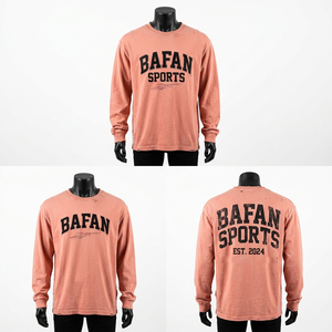 เสื้อยืดแขนยาวพรีเมียม 180 GSM ผ้าคอตตอนพีช พิมพ์ลายโลโก้แบบดิสเทรส 100% ผ้าฝ้าย สำหรับผู้ชาย ทรงหลวม พิมพ์ลาย - Product Image 1